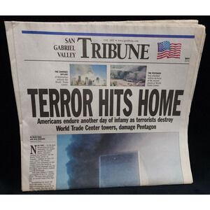 2001 9/11 San Gabriel Valley Tribune Terror Hits Home News Paper September 12